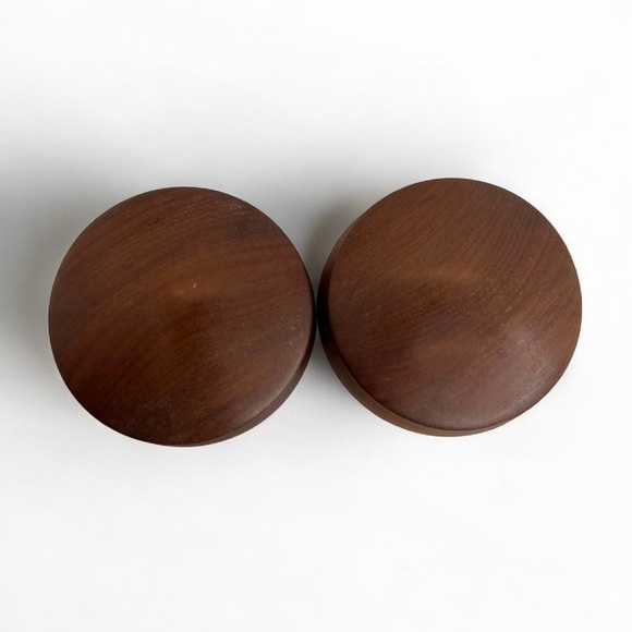 2 Teak Wood Salt, Spice Pinch, Trinket Bowls With Lids Signed By Artist 3”wide - Picture 2 of 7